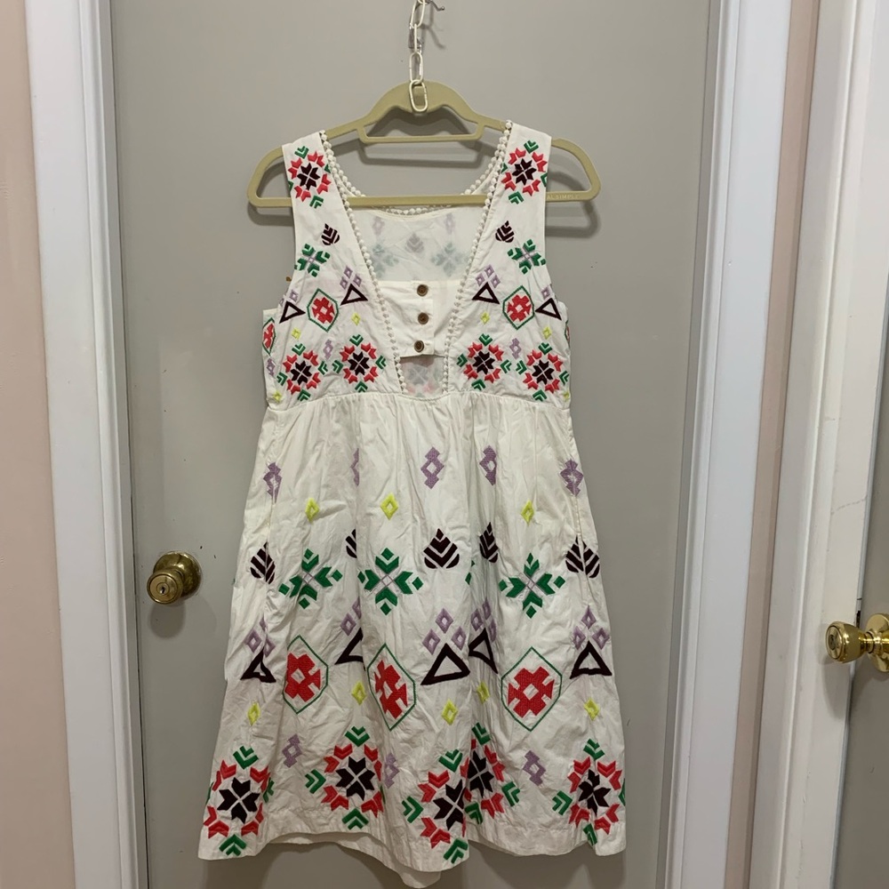 Anthropologie White Dress with Multicolor Embroidery - Picture 2 of 5